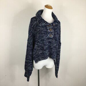 PILCRO Anthropologie Blue Multi Color Knit High Low Hem Dolman Sleeve Sweater